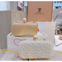 Túi cốp ngọc trai nữ clutch cầm tay dự tiệc kèm dây xích size 20 2 măt măt sau mạ kim tuyến fullbox super Smano boy