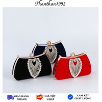 Túi cốp nhung đi tiệc đính đá sang trọng kèm dây đeo - ST127