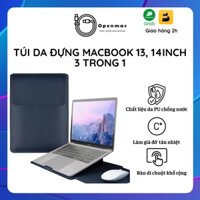 Túi Da 3 Trong 1 Đựng Macbook Air/Pro, Laptop 13, 14 inch  Chống Thấm Nước, Bàn Dê Chuột và Giá Đỡ Máy Tính