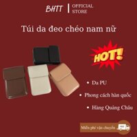Túi da đeo chéo nam nữ phong cách cổ điển trơn bóng vintage form cứng khóa nam châm BHTT56