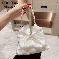 Túi dạ hội BOOCEAN, Túi xách màu trắng Satin, Dây chuyền đính cườm thanh lịch thanh lịch Ví đựng tiền xu đám cưới