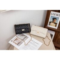 Túi da PU 2 màu trắng, đen có dây đeo xích, sang trọng