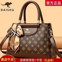 Túi da thật thương hiệu Kangaroo 2024 Túi xách da bò sành điệu phong cách mới dành cho mẹ, Túi đeo chéo trung niên thời trang dành cho nữ