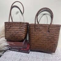 Túi đan bằng rơm giả mây, túi giỏ đa năng, túi đeo vai dài, túi tay dệt thủ công, túi xách đan mây, túi đeo vai đơn cho phụ nữ