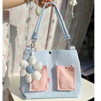 Túi dáng hộp, phối túi vuông vải cotton chần Hàn (đeo chéo và đeo vai)