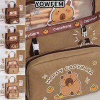 Túi dạy kèm Capybara YOWFEM, Đồ dùng học tập đa chức năng Túi Tote đi học, Bút có thể tháo rời Túi lưu trữ nghệ thuật dung tích lớn Văn phòng trường học