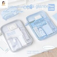 Túi dây kéo trong suốt LUXELOUNGE, Túi đựng hồ sơ lưới Nylon trong suốt A4, Màu trơn sáng tạo Dung tích lớn Đa chức năng bỏ túi Đồ dùng văn phòng trường học