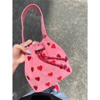 Túi dây rút mini thêu hình trái tim xinh xắn