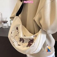 Túi đeo chéo ANANAS, Túi đeo vai mềm in hình thỏ, Túi Tote hoạt hình thoải mái bằng vải Canvas thời trang