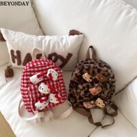 Túi đeo chéo BEYONDAY, Ba lô hoạt hình in họa tiết da báo / ca rô, Túi đeo vai Hello Kitty sang trọng dễ thương cho trẻ em