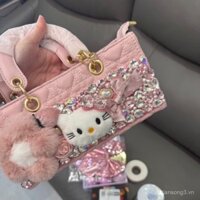 Túi đeo chéo cầm tay Kitty, túi thủ công nặng với đá rhinestone, túi xách dễ thương có nơ, túi xách mềm mại, clutch sang trọng nhẹ