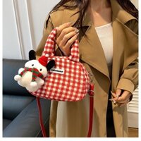 Túi đeo chéo caro đỏ Giáng Sinh thời trang xinh xắn tặng kèm móc khóa