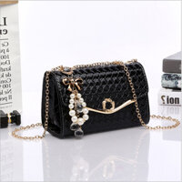 Túi Đeo Chéo Caro Khóa Tròn Kèm Móc Khóa T18 Màu Đen