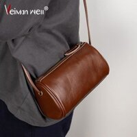 Túi đeo chéo da bò cho phụ nữ 2024, túi hình trụ da thật vintage mới, túi đeo vai đa năng, túi điện thoại cao cấp, thời trang LYMR