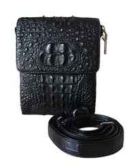 Túi đeo chéo da cá sấu da nguyên con màu đen - 0212