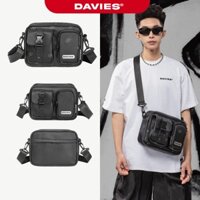 Túi đeo chéo da đựng vừa Ipad DAVIES đen trơn, họa tiết Monogram nhiều ngăn logo Inox Straps Two Pocket | D-B57