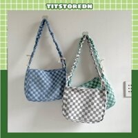 Túi đeo chéo dây rút caro màu lạ (có sẵn)