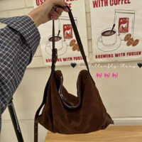 Túi đeo chéo đeo vai màu nâu da lộn Story