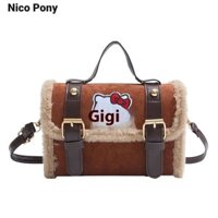 Túi đeo chéo Hello Kitty dễ thương Nico Pony để sử dụng hàng ngày với viền lông mềm