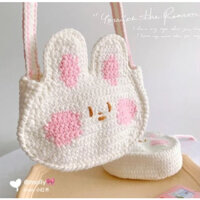 TÚI ĐEO CHÉO HÌNH CON THỎ BẰNG LEN NHUNG ĐŨA HANDMADE DỄ THƯƠNG