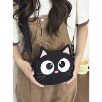 Túi Đeo Chéo Hình Mèo Đen Dễ Thương, Túi Vải Đựng Điện Thoại, Ví Nữ Thời Trang