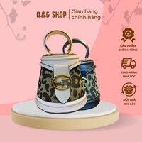 Túi đeo chéo hình trụ in họa tiết da báo cao cấp, Túi xách nữ cốp trụ logo ngựa sang trọng