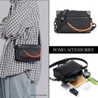 Túi đeo chéo hộp vuông nam nữ da pu cao cấp chống nước phối dây xích trẻ trung phong cách thời trang hàn quốc BOMO 026