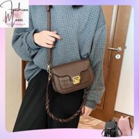 Túi đeo chéo kẹp nách quai tết, túi xách nữ chất liệu da 2 dây đeo form cứng cáp size 20 T050