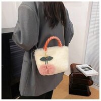 Túi đeo chéo lông móc khóa Cherry xinh xắn nữ tính túi xách mùa đông