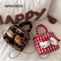 Túi đeo chéo MAXGOODS, Ba lô hoạt hình Hello Kitty, In họa tiết da báo thời trang / Ví đựng tiền xu sang trọng họa tiết ca rô cho trẻ em