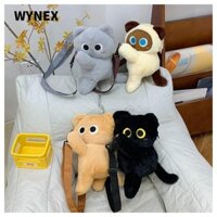 Túi đeo chéo mèo WYNEX, Túi ba lô cotton Kawaii PP, Ví đựng tiền xu sang trọng dễ thương dành cho nữ