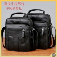 túi đeo chéo nam boy phố túi đeo chéo nam da Túi nam nằm ngang, da bò thật, vai đơn nam, đeo chéo, túi công sở cầm tay dung tích lớn, ví thu ngân đa chức năng