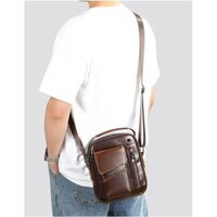 Túi đeo chéo nam dáng hộp mini BHM7512 Túi xách da bò thật, túi đeo vai nam