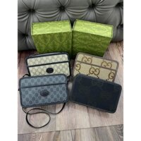 Túi Đeo Chéo Nam Nữ Cúc Ki Vân Vải Dệt Vân Mono To Điểm Nhấn Khóa Zip Kéo Hàng QC Full Box