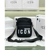 Túi đeo chéo nam nữ mini vải dù bóng đen in hoạ tiết chữ Dsq2 BBR DG khoá zip bạc cao cấp TC61P