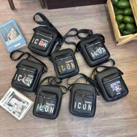 Túi đeo chéo nam nữ mini vải dù bóng đen in hoạ tiết chữ Dsq2 ICON BBR DG khoá zip bạc cao cấp TC61P