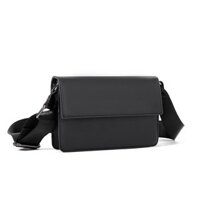 Túi Đeo Chéo Nam Nữ Nắp Gập Hình Chữ Nhật Đen Trơn Da PU Dê Phối Đồ