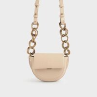 Túi Đeo Chéo Nữ Charles & Keith CNK Mini Saddle Pouch CK6-30150893 Màu Be