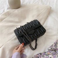Túi đeo chéo nữ đẹp đi chơi thời trang da nhăn xích đen tròn size 21 TADA phong cách Hàn Quốc - Lorean
