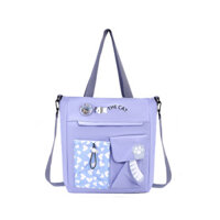 Túi đeo chéo nữ đi học Hàn Quốc vải canvas 3 túi phụ hình con cá VMCZ0061 xanh