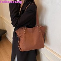 Túi đeo chéo nữ FALLFORBEAUTY, Túi Tote da lộn màu trơn dung tích lớn, Túi xách du lịch thông thường dành cho người mua sắm cổ điển dành cho nữ