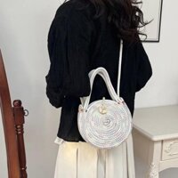 Túi đeo chéo nữ túi đeo vai mini hình tròn khoá cài chất vải sợi đan mẫu mới T86 Shop Vancoco