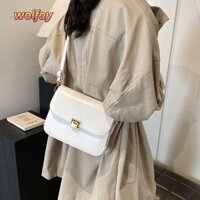 Túi đeo chéo nữ WOLFAY, Túi đeo vai Hàn Quốc chống thấm nước Kaki màu nâu trắng đen, Ví nhỏ nữ bằng da PU thời trang