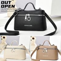 Túi đeo chéo OUTOPEN, Túi đeo vai bằng da PU hình hộp, Túi xách vuông thông thường có dây kéo trơn thời trang dành cho nữ