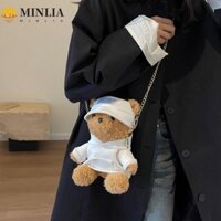 Túi đeo chéo sang trọng hình gấu MINLIA, Túi đeo vai gấu sang trọng Mini mới lạ, Túi búp bê sang trọng Phim hoạt hình Kawaii Dây kéo gấu Túi xách lông tơ cho bé gái