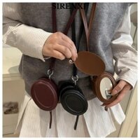 Túi đeo chéo SIRENXI, Ví đựng tiền xu phiên bản Hàn Quốc PU, Tròn Mini cầm tay có gương đựng đồ trang sức cho nữ