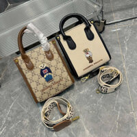 Túi đeo chéo thêu hình gấu phối quai da xinh xắn cho