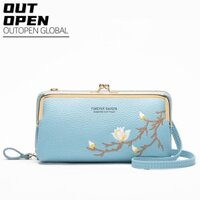 Túi đeo chéo thêu OUTOPEN, Túi đeo chéo nhỏ màu trơn PU, Túi đeo chéo Dacron thời trang