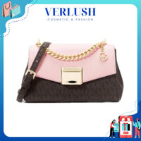 Túi Đeo Chéo Thời Trang MsK Lita Small Two-Tone Logo And Leather Crossbody Bag - Màu Nâu Phối Hồ