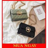 Túi đeo chéo trần trám khóa tròn siêu sang